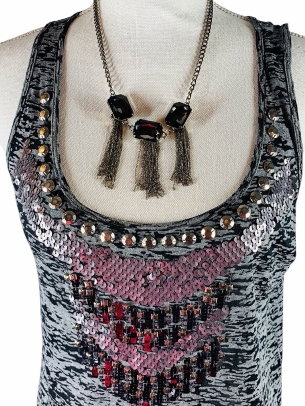 10/$25🦋 T&J Designs Gun Metal Tassel & Gem Necklace - Picture 3 of 7
